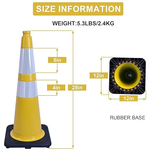 OrangeStar 4-Pack 28" Traffic Cones, Yellow Safety Cones with Reflective Collars, Heavy Duty Base for Construction, Parking Lot, Road Work, Flexible PVC, Indoor & Outdoor Use