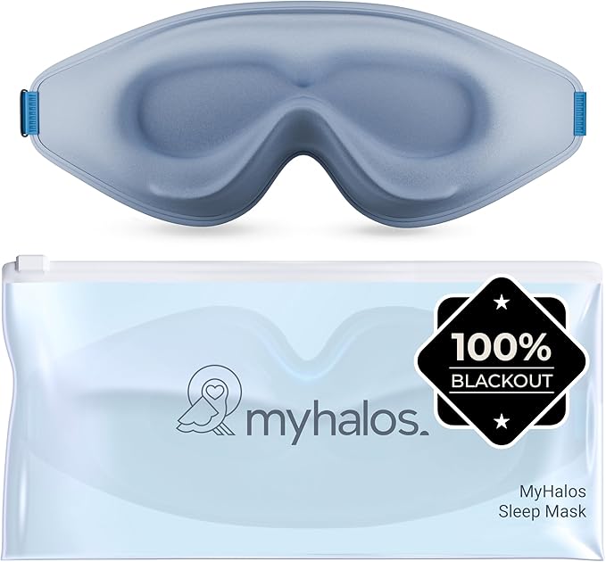MyHalos® Sleep Mask - Eye Masks for Sleep - 100% Blackout Sleeping Mask for Women, Men & Side Sleepers - 3D Sleeping Eye Mask for Zero Pressure - Award Winning Design, Eyelash Friendly & Breathable