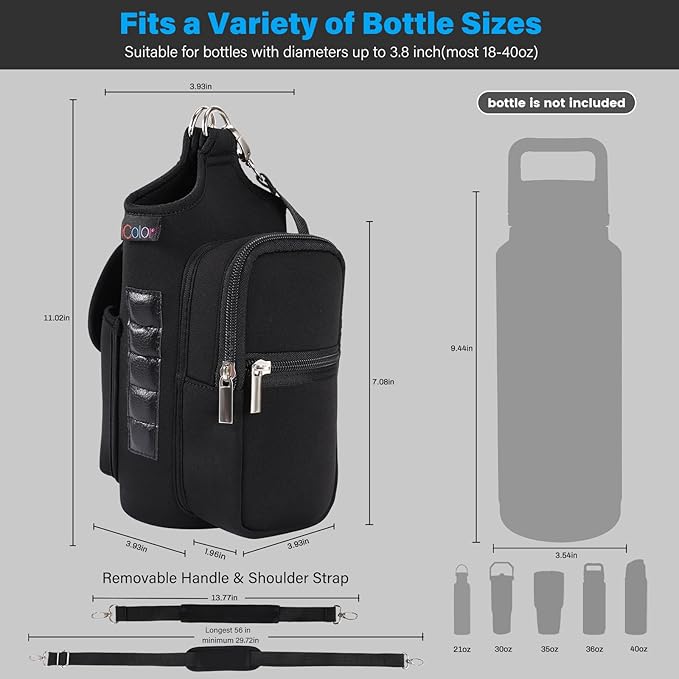 icolor Magnetic Gym Bag Water Bottle Carrier Holder with Phone Pockets & Shoulder Strap,Gym Magnetic Bag 5 Built-in Magnets Gym Accessories Organizer Magnetic Bottle Pouch Sleeve for Men Women