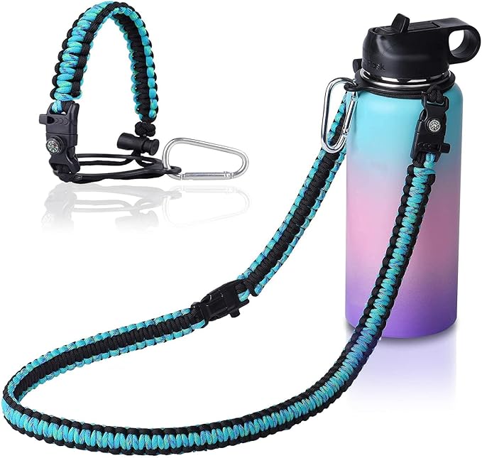 Wongeto Paracord Handle Carrier Holder with Shoulder Strap,Compatible with Hydro Flask Wide Mouth Water Bottles