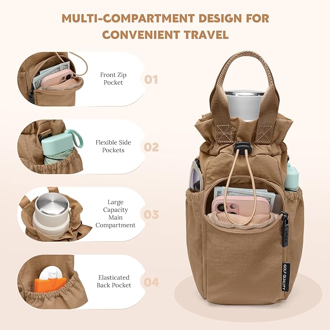 Large Water Bottle Bag for 32/40/42//64oz Water Bottle,Casual Drawstring Crossbody Water Cup Bag