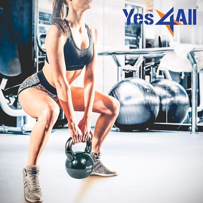 Yes4All Kettlebell, Vinyl Coated Kettlebell Cast Iron Sets with Stable Flat Bottom for Full Body Workout, Push up, Grip Strength Training & Weights Exercises