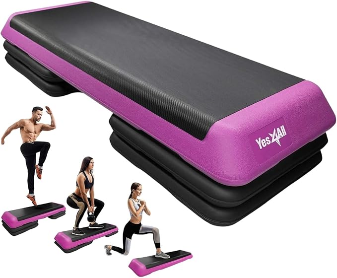 Yes4All Adjustable Workout Aerobic Exercise Step Platform Health Club Size with 4 Adjustable Risers Included and Extra Risers Options