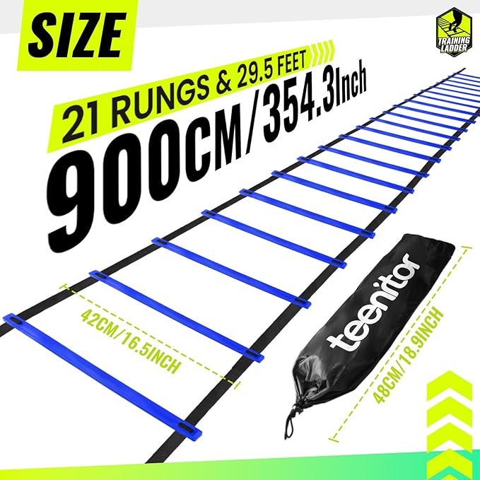 Teenitor Agility Ladder Speed Ladder Training Ladder for Soccer, Speed, Football Fitness Feet Training Carry Bag Agility Training Equipment 13 rungs, 23 feet