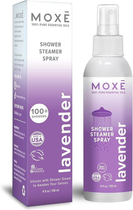 MOXE Shower Mist, Spa Steam Spray, Certified Natural Essential Oils, Aromatherapy, Tension Relief (Lavender, 4 Fl Oz (Pack of 1))…