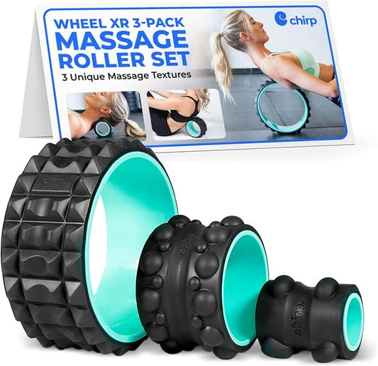 Chirp Wheel XR 3-Pack - 10” Acupressure, 6” Knot-Kneading Thumb, 4” Neck & Headache Relief, High Density Foam Massage Roller Set for Deep Tissue Back Roller & Muscle Therapy, Supports 500lbs, Mint