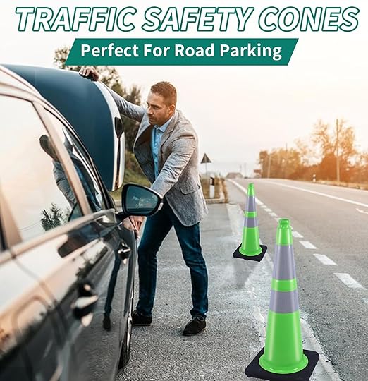 BESEA 8Pack 28" inch Traffic Cones Green Safety Cones with 6 inch Reflective Collar for Construction Driveway Road Parking Use(8 PCS)