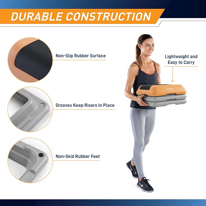 Circuit Fitness by Marcy 16 x 16 inches Adjustable Height Aerobic Step Platform with Adjustable Risers, Non-Slip Rubber Surface, Home Exercise Fitness Training, Multiple Color Options