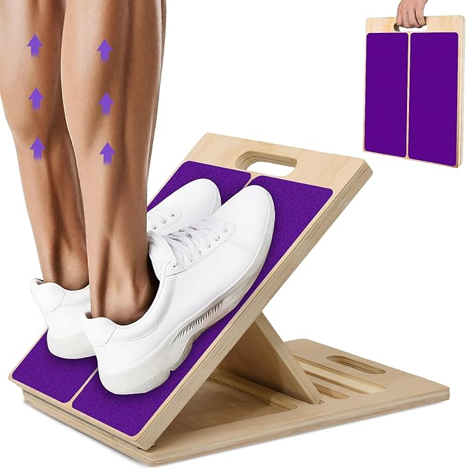 Portable Slant Board for Calf Stretching, 350 Lbs Weight Capacity, Adjustable Wooden Incline Board for Calf Stretcher, Physical Therapy Equipment for Leg, Knees, Heel, Ankle (Purple)