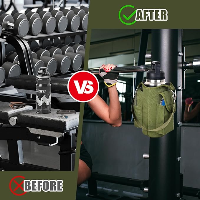 icolor Magnetic Gym Bag Water Bottle Carrier Holder with Phone Pockets & Shoulder Strap,Gym Magnetic Bag 5 Built-in Magnets Gym Accessories Organizer Magnetic Bottle Pouch Sleeve for Men Women