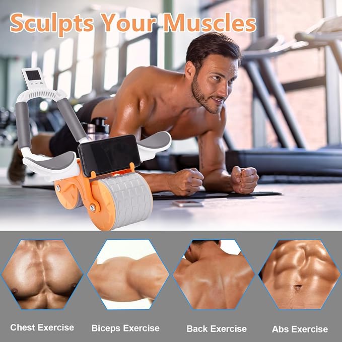 2025 New Ab Roller Wheel with Knee Mat &Timer, Automatic Rebound Abdominal Wheel, Ab Abdominal Exercise Roller with Elbow Support, Abs Workout Equipment Ab Exercise Roller for Women Men