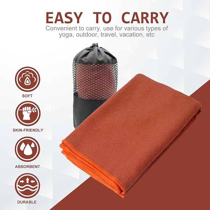 Eunzel Hot Yoga Towel - Microfiber Non Slip Yoga Mat Towel with Grip Dot Sweat Absorbent Towel for Hot Yoga, Pilates and Fitness 72" x 24", Sedona Red/Orange