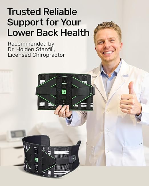 Back Brace for Men Women Lower Back with 8 Stays Surround Support, Adjustable Knitted Lumbar Support Belt for Pain Relief, Breathable Soft Mesh Design with Lumbar Pad, Ergonomic Back Support Brace for Scoliosis, Green Size S