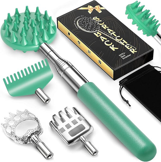 TUKUOS Telescoping Back Scratcher with 4Pcs Detachable Scratching Heads, Back Scratcher for Men/Women,Dual Sides Scratcher/Metal Claw/Rake Scratcher Christmas Gifts Stocking Stuffers for Women Men