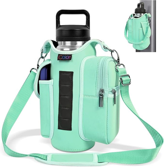 icolor Magnetic Gym Bag Water Bottle Carrier Holder with Phone Pockets & Shoulder Strap,Gym Magnetic Bag 5 Built-in Magnets Gym Accessories Organizer Magnetic Bottle Pouch Sleeve for Men Women