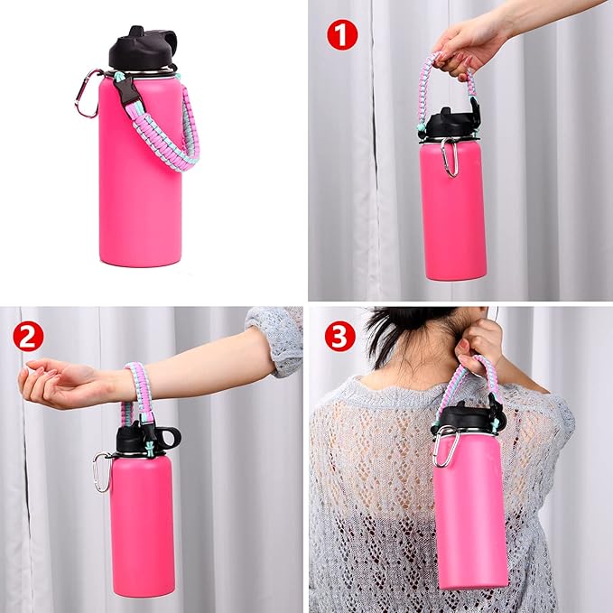 Wongeto Paracord Handle Carrier Holder with Shoulder Strap,Compatible with Hydro Flask Wide Mouth Water Bottles