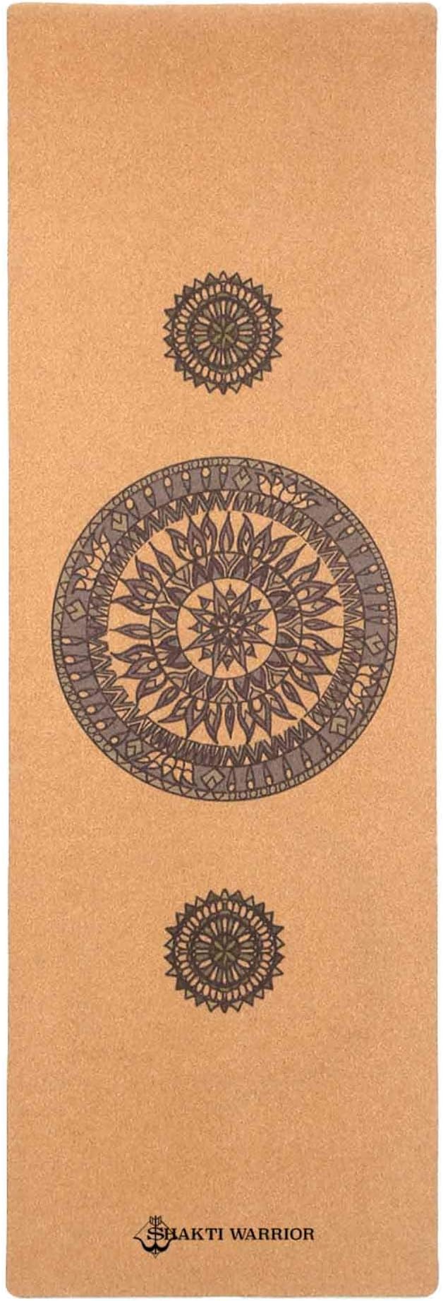 Shakti Warrior Cork Yoga Mat - Artist Designed, Premium Printed Eco-Friendly Non-Slip mat, Great for Regular & Hot Yoga, Pilates, Workouts 72 inch x 24 inch x 3mm Thick