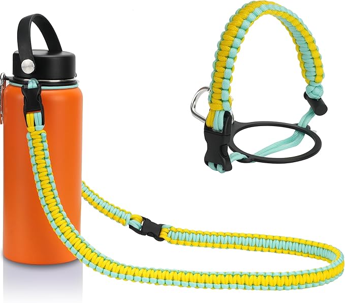 Wongeto Paracord Handle Carrier Holder with Shoulder Strap,Compatible with Hydro Flask Wide Mouth Water Bottles