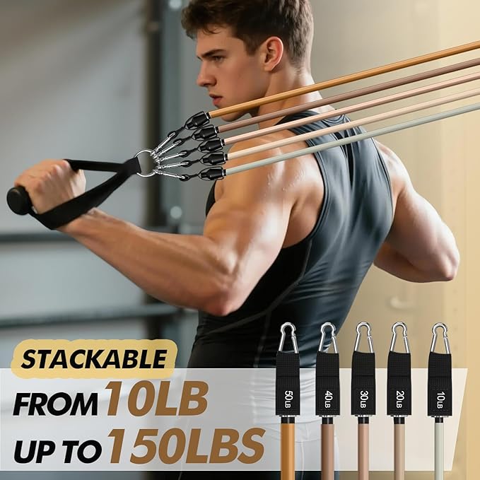 WHATAFIT Resistance Bands, Exercise Bands，Resistance Bands for Working Out, Work Out Bands with Handles for Men and Women Fitness, Strength Training Home Gym Equipment