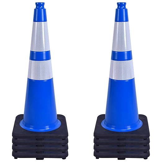 OrangeStar 28" Traffic Cones 8-Pack Blue Safety Cones with Reflective Collars, Heavy Duty Base for Construction, Parking Lot, Road Work, Flexible PVC, Indoor & Outdoor Use