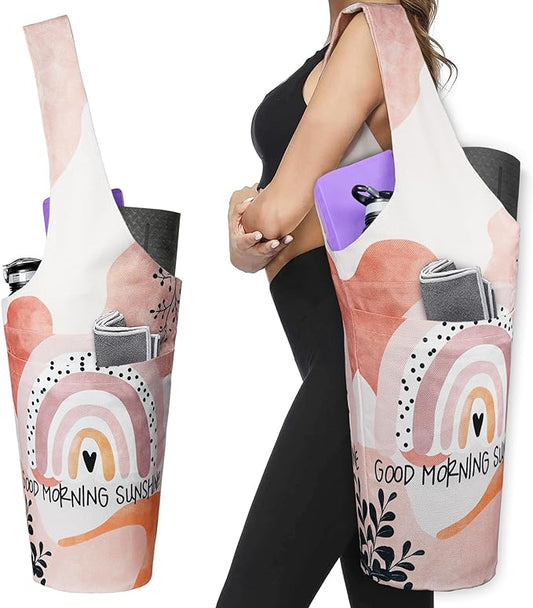 Fashion Printed Yoga Mat Bag with Large Side Pocket & Zipper Pocket Long Tote Yoga Bag Fit Most Size Mats - Holds More Yoga Accessories