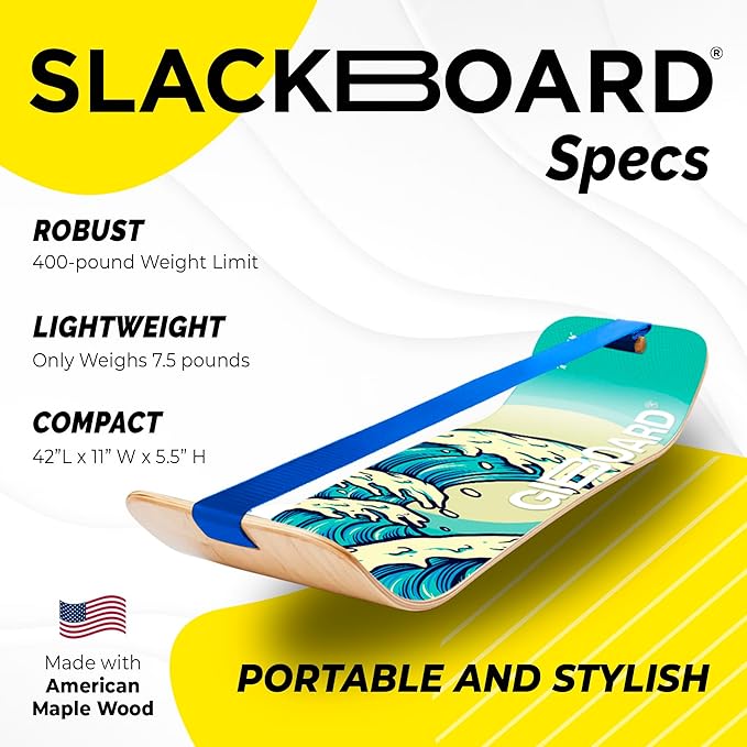 GIBBON SlackBoard - GiBoard Balance Board Kids & Adults - Slackline Balance Trainer - Slack Board Core Workout Equipment Home Gym Training - Standing Desk Exercise - Yoga, Agility, Pilates & More