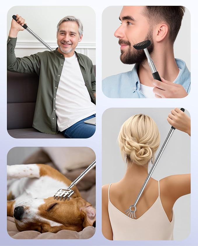 Gelibo Telescoping Back Scratcher with 5Pcs Detachable Heads,Stocking Stuffers for Men Birthday Christmas White Elephant Gifts for Adults, Mens Gifts, Extendable Back Massager Tool with Beautiful Box