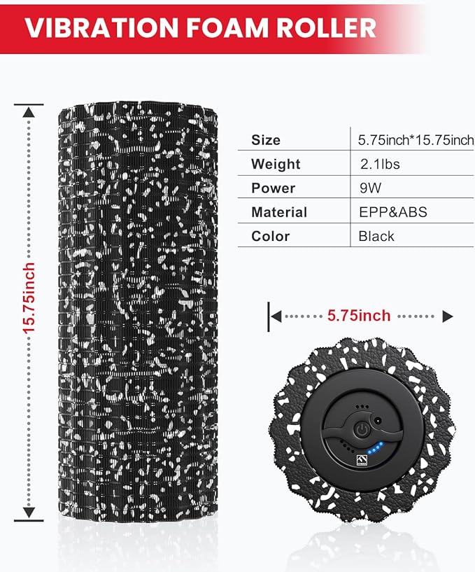 FITINDEX Vibrating Foam Roller for Muscle Deep Tissue, Back Pain Relief, Leg Foot Neck Massager, Exercise, Pilates, Muscle Recovery, Physical Therapy, 4-Speed, Rechargeable, Black