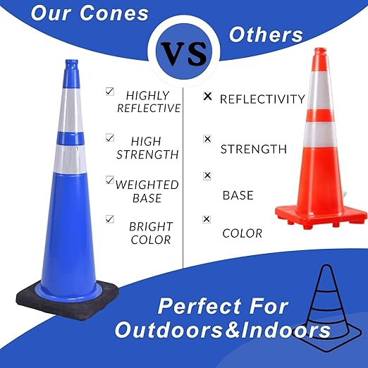 BESEA 8Pack 36” inch Traffic Cones Blue Road Parking Cones Construction Safety Cone Structurally Stable for Traffic Control(Blue Color)