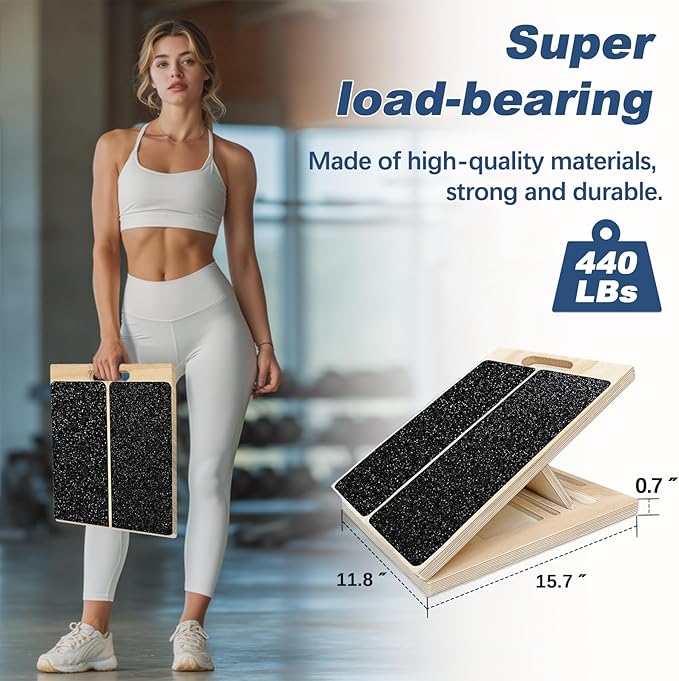 Adjustable Foot Incline Wooden Slant Board For Calf Stretching,440lb Capacity, Balance Velour Stretcher Ankle Stretch Knee Leg Boards Squats Wedge Exercise Pilates Fitness Portable Equipment