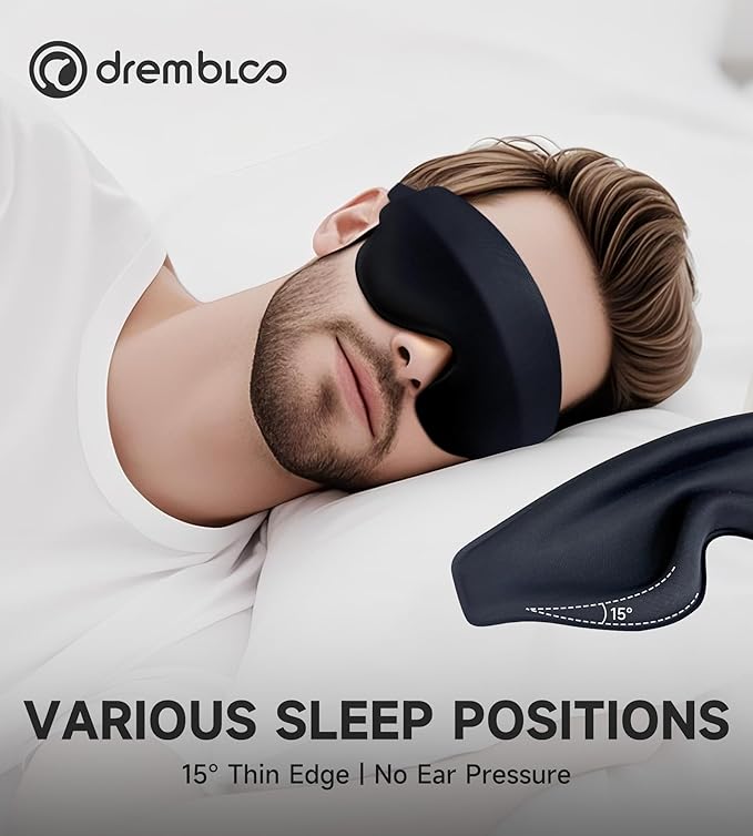 Sleep Mask with 3D Contoured Memory Foam, Zero Light Leakage Nose Bridge, Breathable Eye Cover for Side Sleepers, Travel, Office Nap & Insomnia Relief，Navy