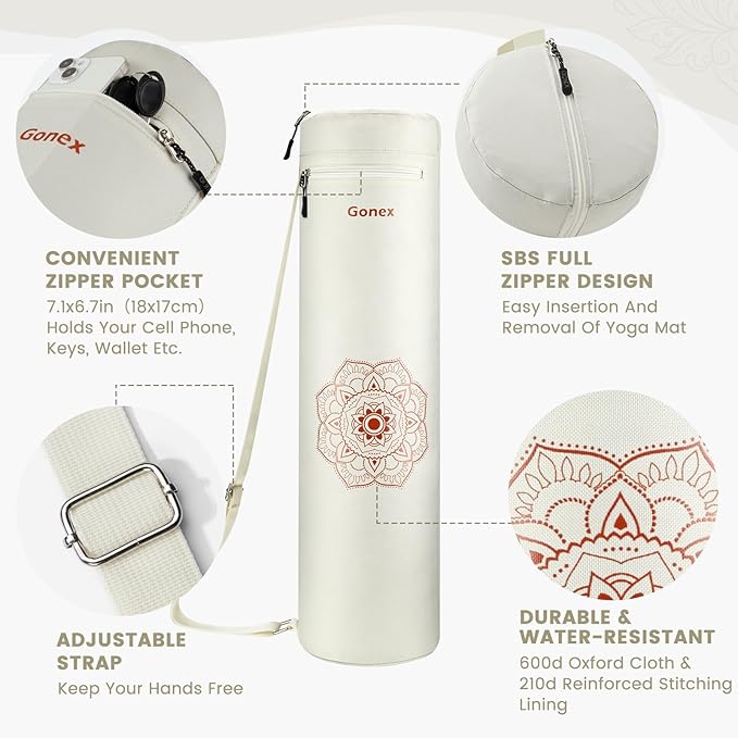 Gonex Yoga Mat Bag, Yoga Mat Carrier Full-Zip Exercise Yoga Mat Carry Bag for Women Men with 2 Multi-Functional Storage Cargo Pockets Extra Wide Adjustable Shoulder Strap