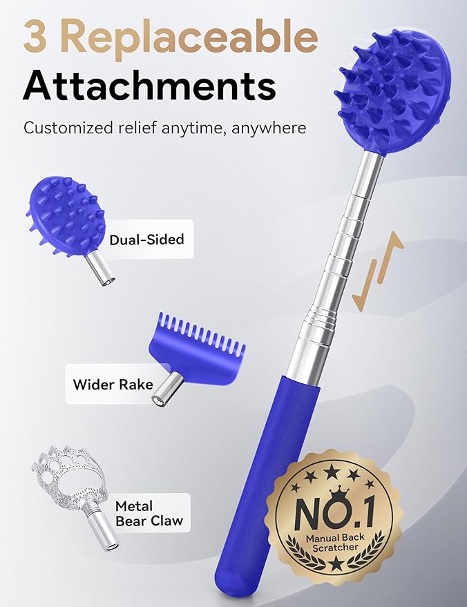 TUKUOS Telescoping Back Scratcher with 4Pcs Detachable Scratching Heads, Back Scratcher for Men/Women,Dual Sides Scratcher/Metal Paw/Rake Scratcher Christmas Gifts Stocking Stuffers for Women Men