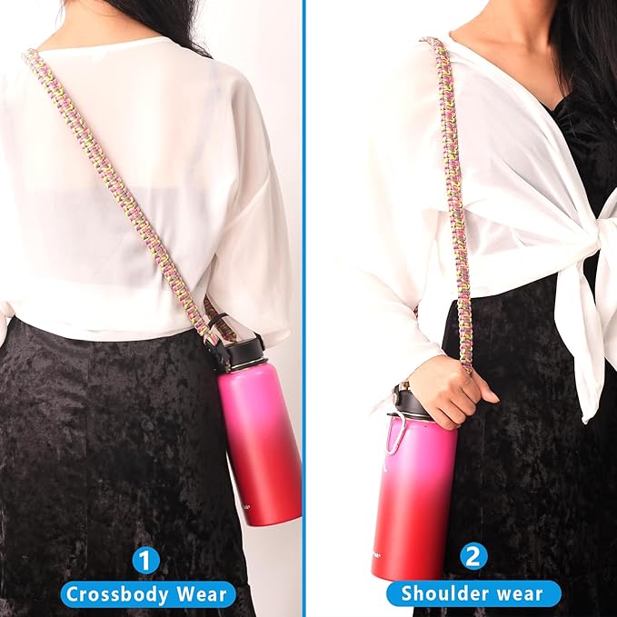 Wongeto Paracord Handle Carrier Holder with Shoulder Strap,Compatible with Hydro Flask Wide Mouth Water Bottles