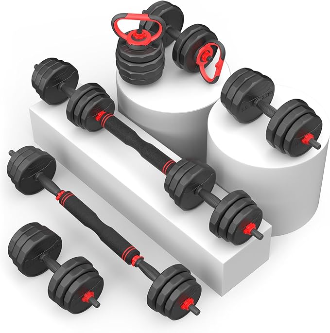 Adjustable Dumbbells, 20/30/40/55/60/70/80/90lbs Free Weight Set with Connector, 2 or 3 in 1 Dumbbells Used as Barbell, Kettlebells, Fitness Exercises for Home Gym Suitable for Men/Women