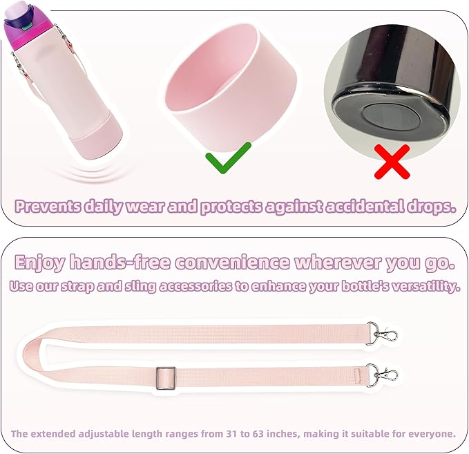 Silicone Boot Set for Owala Water Bottle 24 oz, 32 oz, 40 oz - Includes Non-Slip Sleeve, Shoulder Strap & Handle Strap, Perfect Owala Accessories, Fits Owala Tumbler, Owala FreeSip, Candy Coated