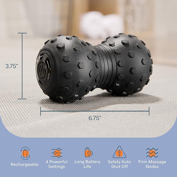 Lifepro 4-Speed Vibrating Massage Ball - Peanut Massager and Vibrating Foam Roller for Fitness, Mobility, and Relaxation - Compact and Portable Design