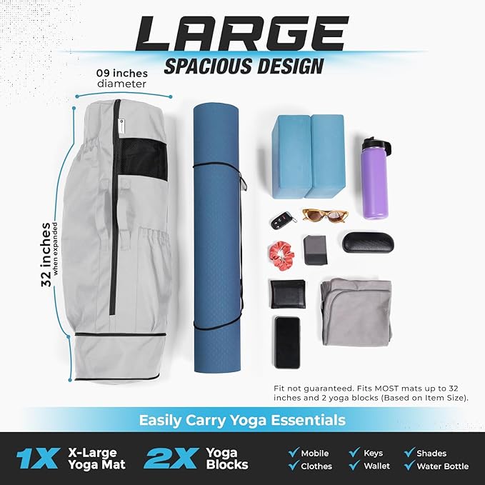 MAGNILAY Yoga Mat Bag - for Women and Men, Yoga Bag with Pockets and Adjustable Strap, Yoga Mat Carrier, Fits Mats Blocks and Yoga Accessories for Workouts, (32”L x 9” Diameter)