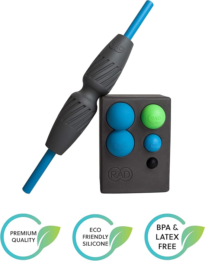 RAD All-in Kit – Foam Roller Set for Whole Body Massage & Myofascial Release – 7-in-1 Kit with Roller Stick, Yoga Block, Massage Balls – Muscle Recovery Tools for Mobility & Flexibility