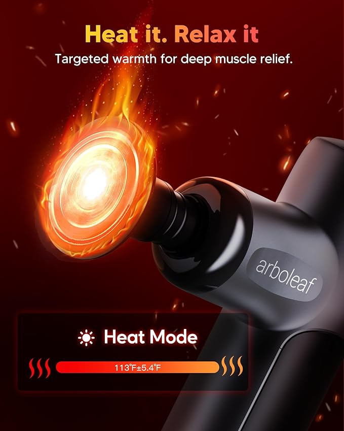 arboleaf Mini Massage Gun with Heat, Percussion Muscle Massager for Pain Relief, Portable & Quiet, Handleld Small Massager Heated, Travel Size with Case, Gift for Men & Women