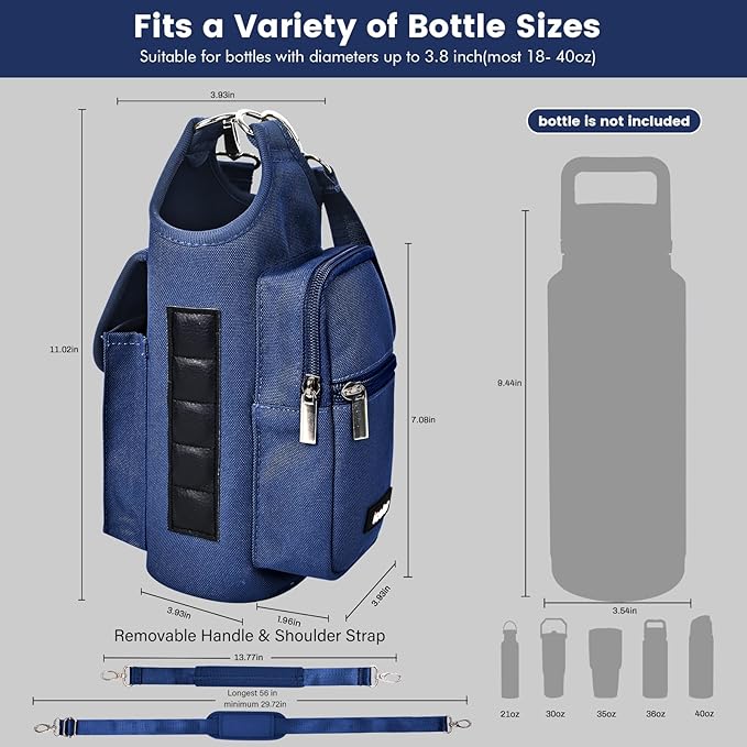 icolor Magnetic Gym Bag Water Bottle Carrier Holder with Phone Pockets & Shoulder Strap,Gym Magnetic Bag 5 Built-in Magnets Gym Accessories Organizer Magnetic Bottle Pouch Sleeve for Men Women