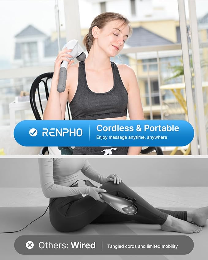 RENPHO Rechargeable Handheld Back Massager, Cordless Electric Neck Massage Tool for Shoulder, Foot, Leg, Calf, Gifts for Women and Men