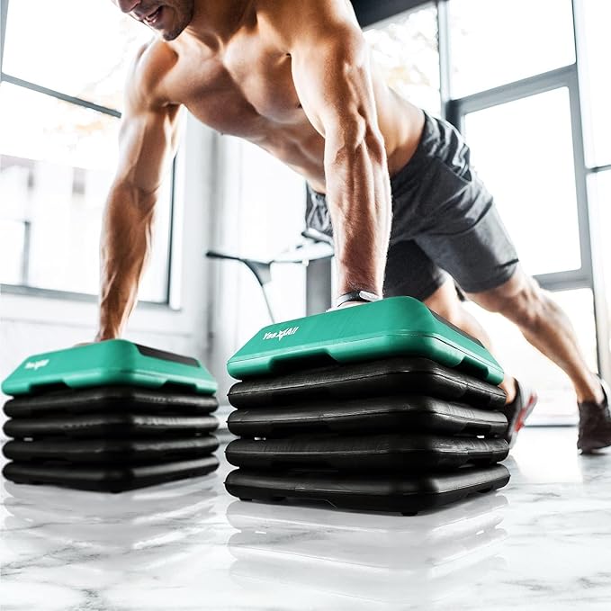 Yes4All 16"x16" Adjustable High Step Aerobic Platform with 4 Risers, Height-Adjustable 4"-6''-8''-10''-12" Step Aerobics Platform for Home Gym Exercise Fitness Workout