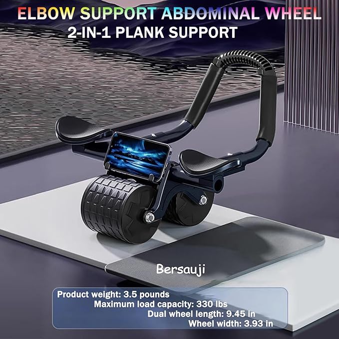 2025 New Ab Roller Wheel with Knee Mat &Timer, Automatic Rebound Abdominal Wheel, Ab Abdominal Exercise Roller with Elbow Support, Abs Workout Equipment Ab Exercise Roller for Women Men