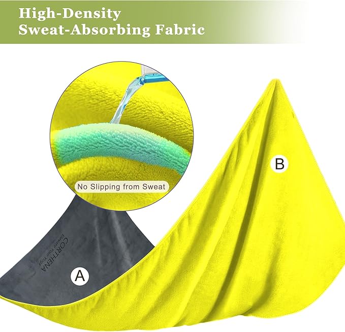 Hot Yoga Towel Set, 600GSM Yoga Mat Towel Extra Thick Dual-Color Microfiber, Soft Non-Slip Sweat Absorbent, 72" x 27.5" with Matching Hand Towel for Hot Yoga, Pilates, Fitness, Grey/Yellow