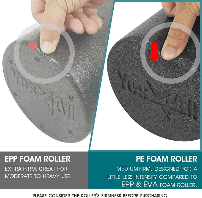 Yes4All Medium Firm Round PE Foam Roller 12, 18, 24, 36 Inches for Pilates, Yoga, Stretching, Balance & Core Exercises
