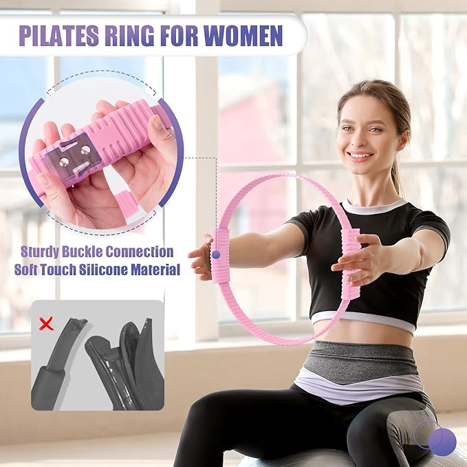 Pilates Ring, 13.5"/12" Silicone Magic Circle with Training Poster & Portable Bag, Pilates Ring Circle for Inner Thigh Workout, Yoga, Lose Weight & Physical Therapy for Women