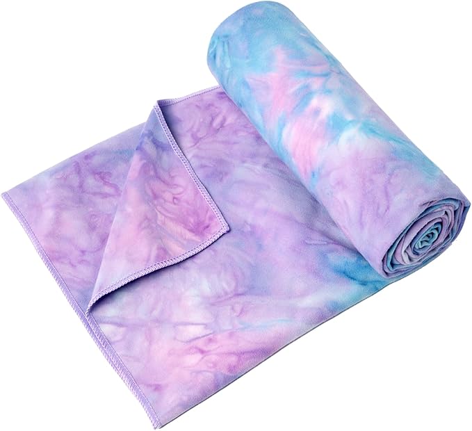 Eunzel Hot Yoga Towel Non Slip Yoga Mat Towel Non-Slip Sweat Absorbent Microfiber Towel for Hot Yoga, Pilates and Workout 72" x 26.5", Purple & Green