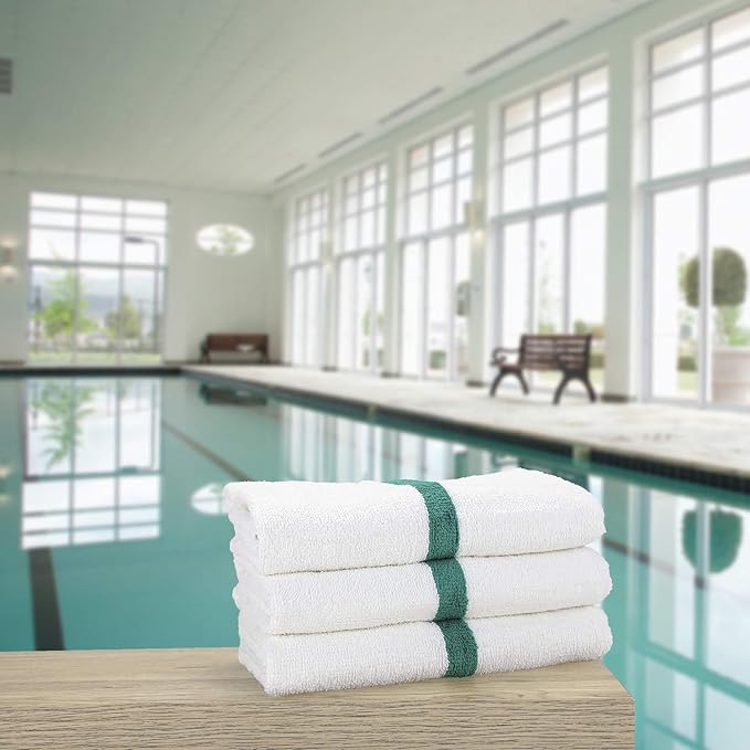 Arkwright White Bath Gym Towel - Case of 60 - Bulk 100% Cotton Soft Quick Dry Sweat Absorbent Hotel Quality Towels for Workout, Bathroom, Spa, Pool, 22 x 44 in, Green