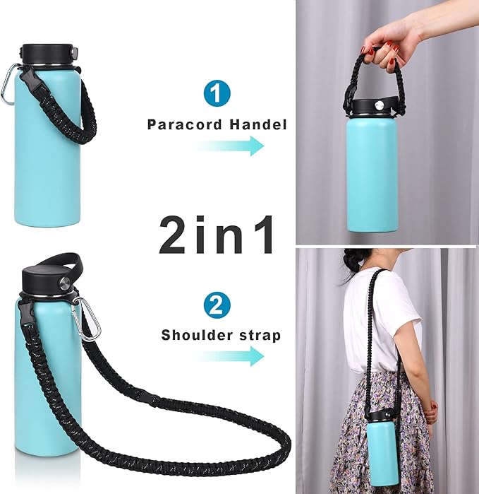 Wongeto Paracord Handle Carrier Holder with Shoulder Strap,Compatible with Hydro Flask Wide Mouth Water Bottles